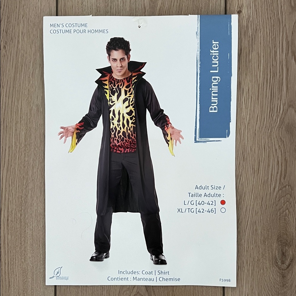 EUC - Burning Lucifer Adult Costume - Black, Red and Orange.